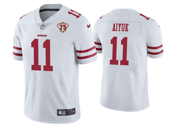 Men's San Francisco 49ers #11 Brandon Aiyuk 2021 White NFL 75th Anniversary Vapor Untouchable Stitched Jersey